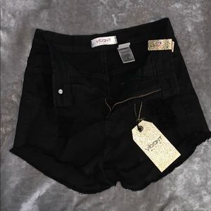 Black distressed shorts